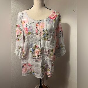 J. Jill Gray Pleated Blouse with 3/4 Sleeves